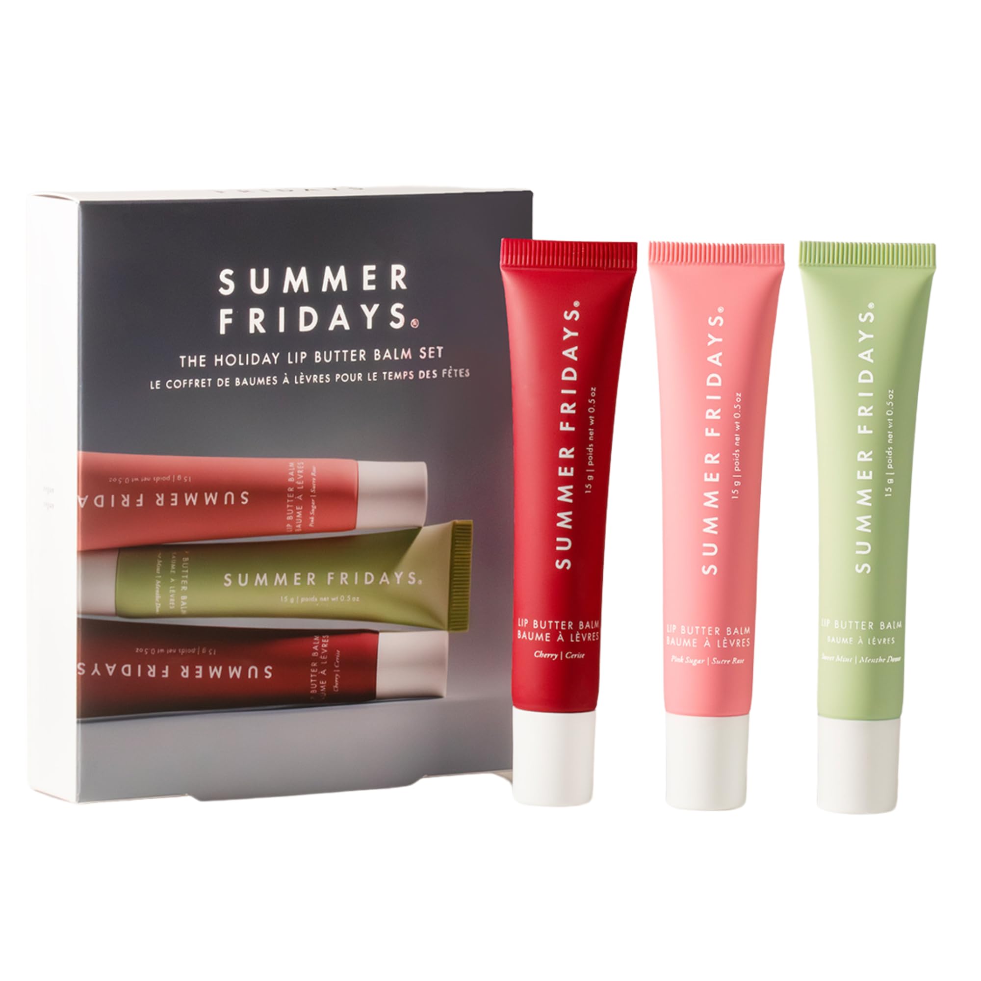 Summer Fridays Conditioning Vegan Lip Balm Set for Instant Moisture, Shine & Hydration - Cherry, Sweet Mint, Pink Sugar