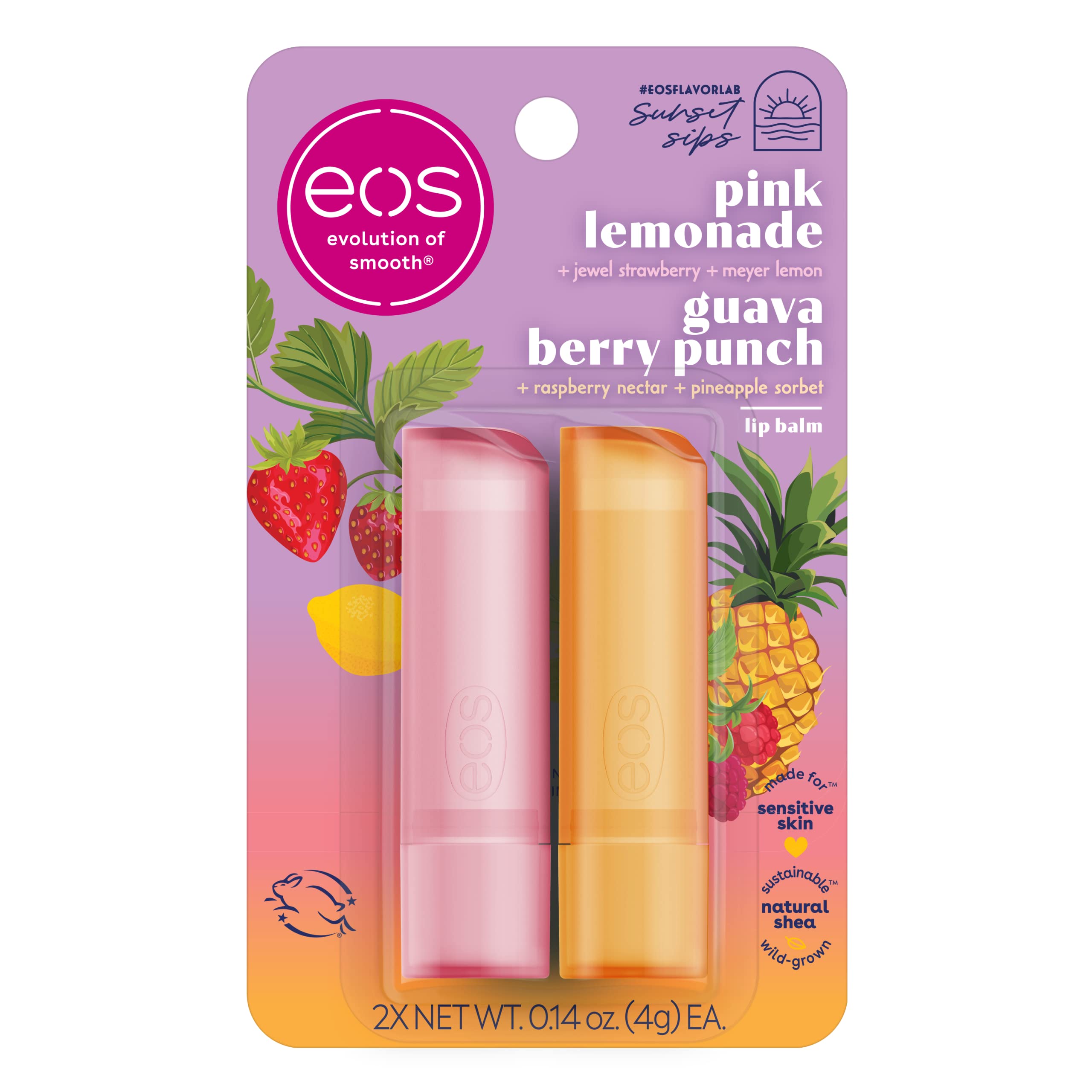 Sunset Sips Pink Lemonade & Guava Berry Punch Lip Balms, All-Day Moisture, Lip Care, 0.14 oz, 2-Pack